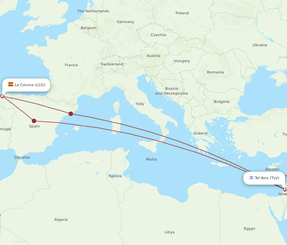 TLV-LCG flight routes