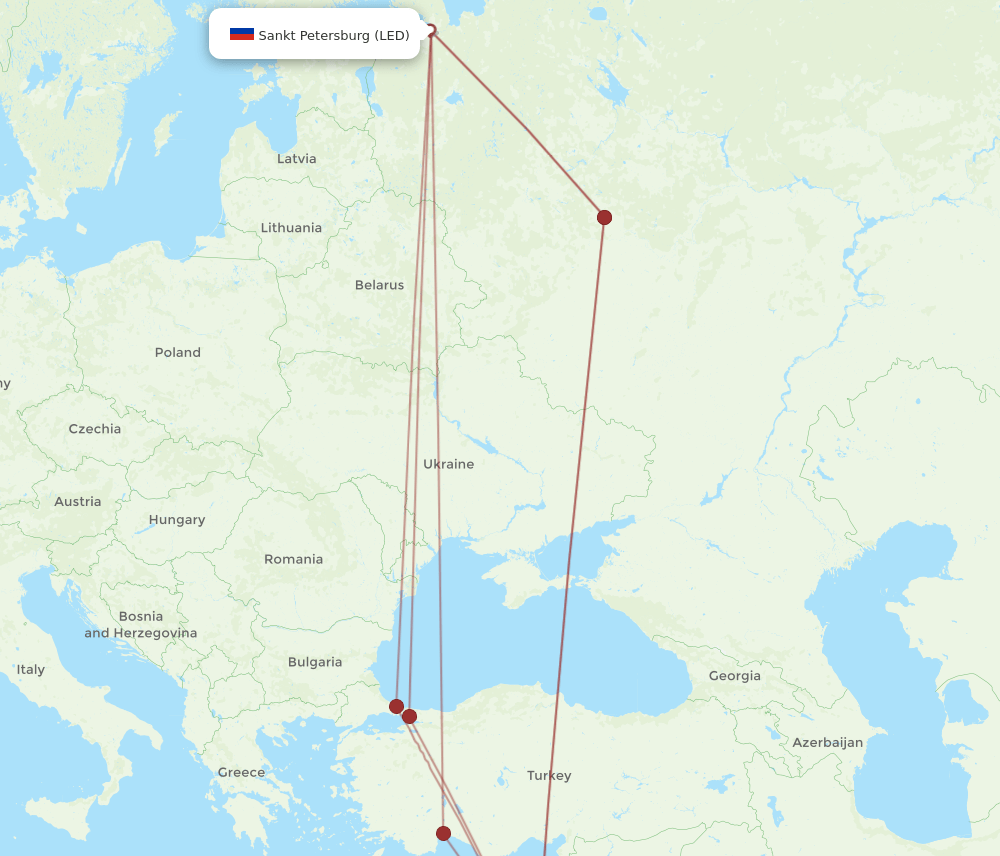 TLV to LED flights and routes map