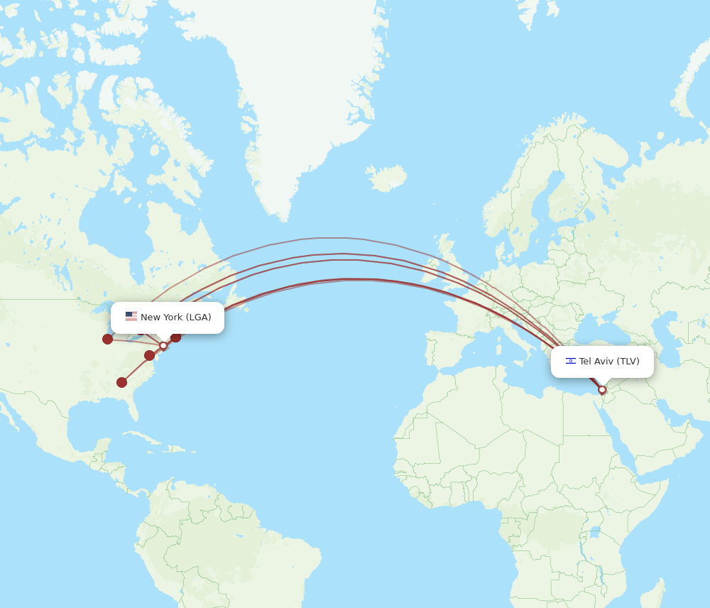 TLV to LGA flights and routes map