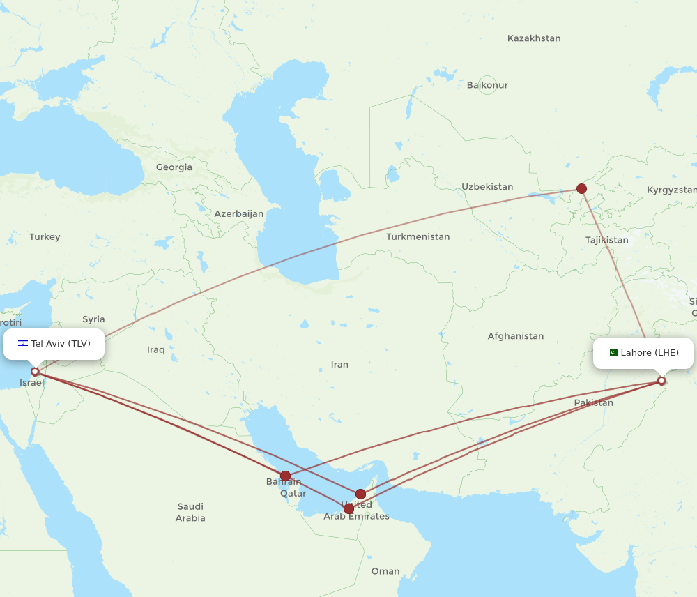 TLV-LHE flight routes
