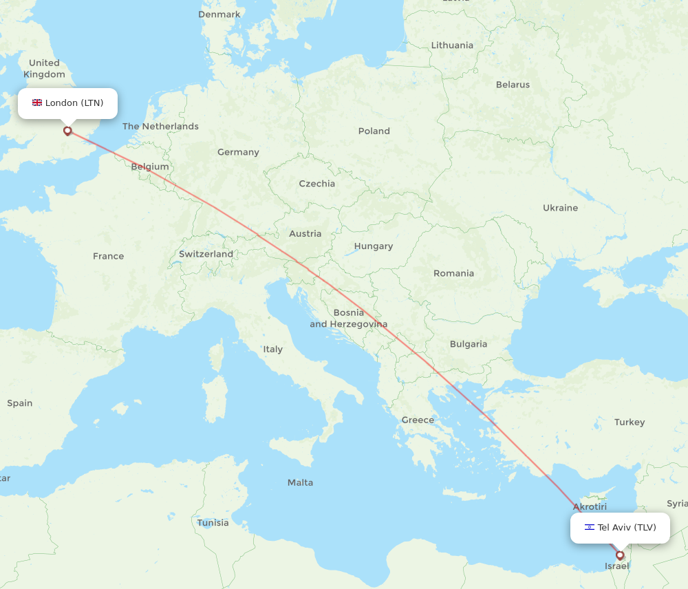 TLV to LTN flights and routes map