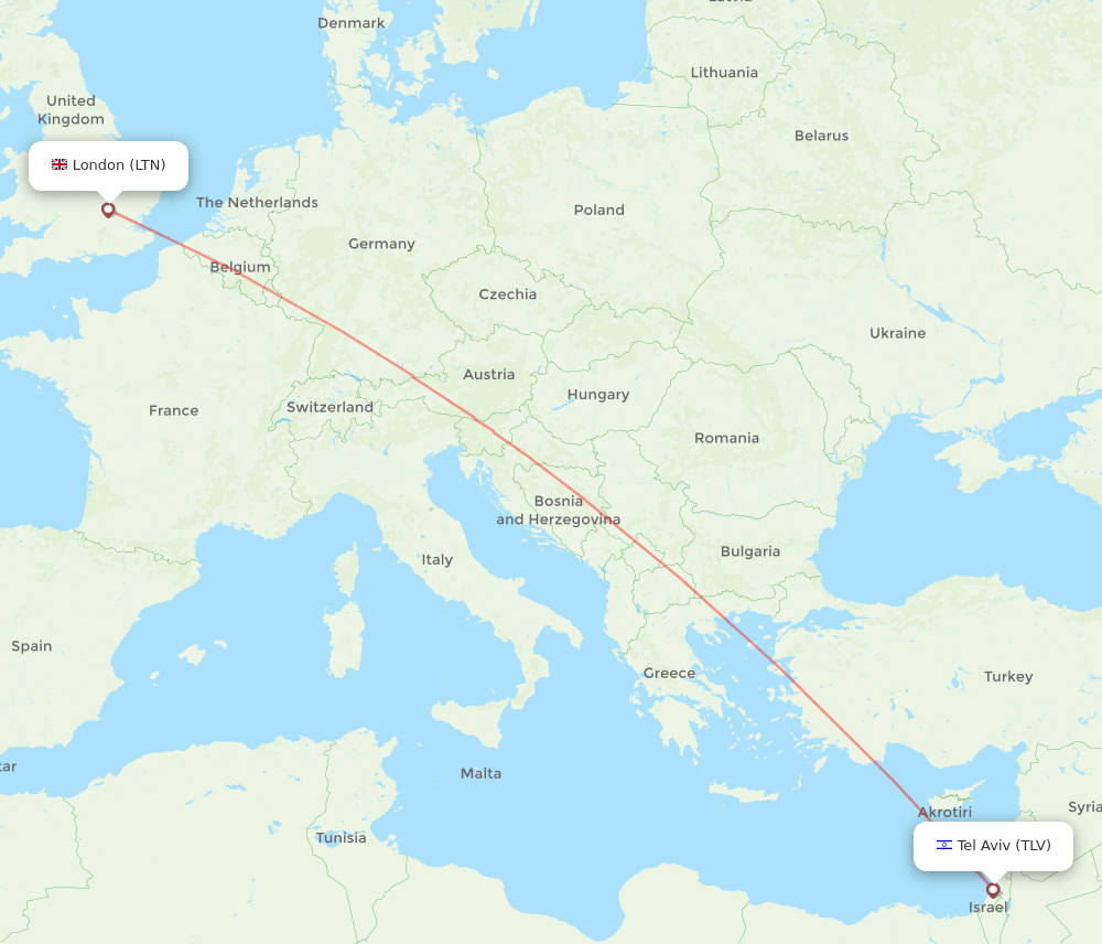 TLV to LTN flights and routes map