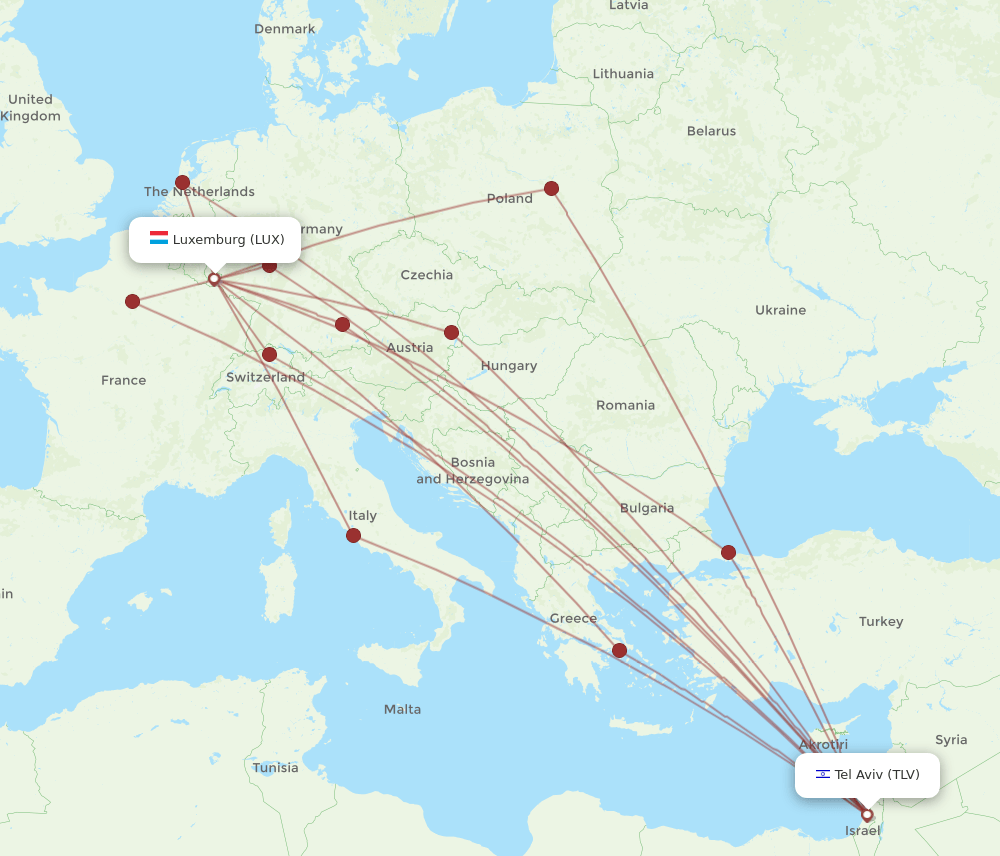 TLV to LUX flights and routes map
