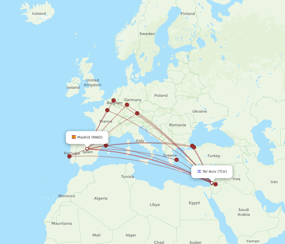 TLV to MAD flights and routes map
