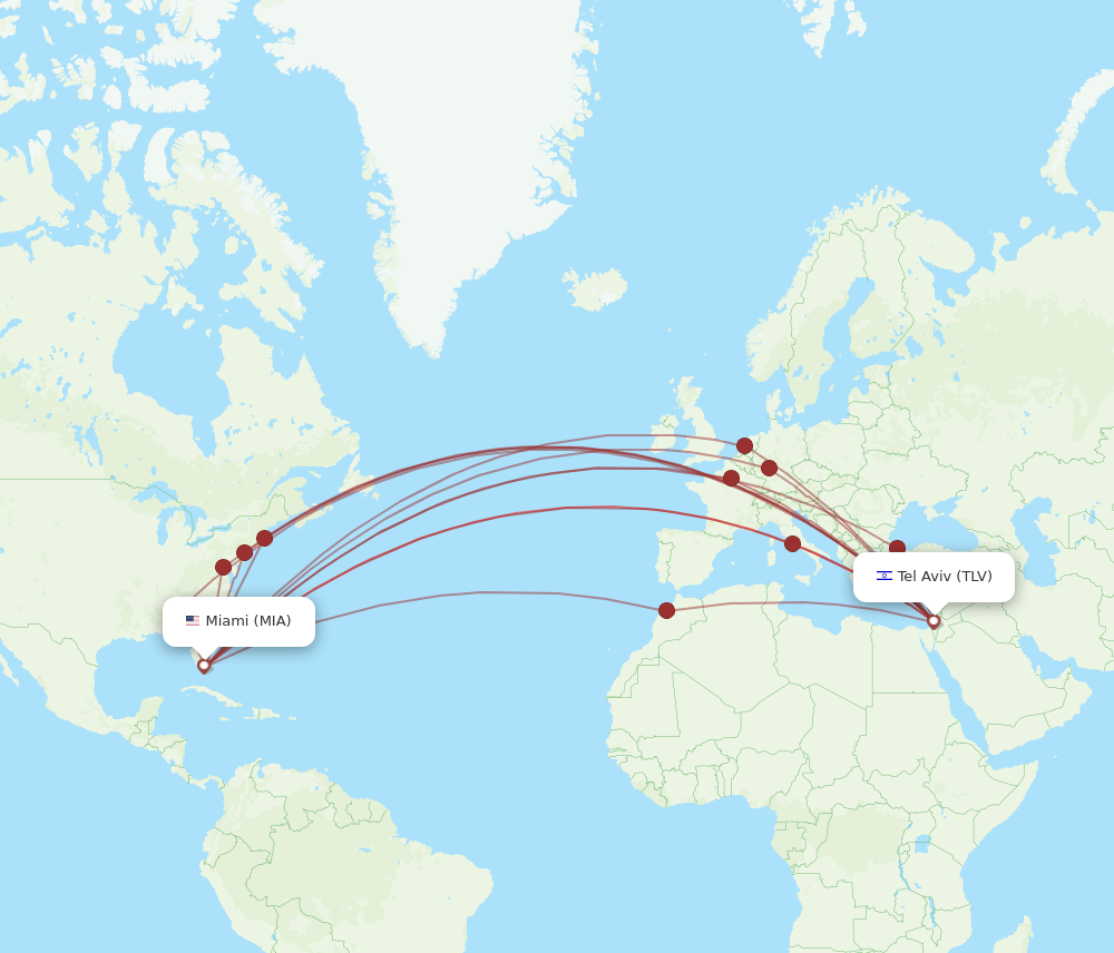 TLV to MIA flights and routes map