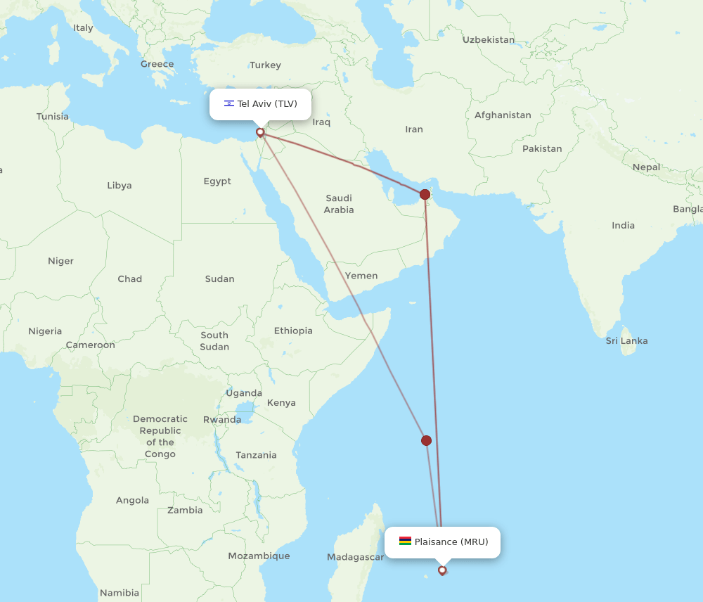 TLV to MRU flights and routes map