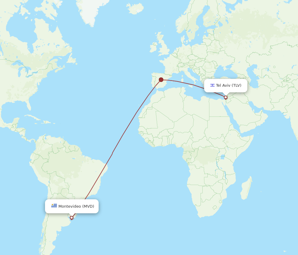 TLV to MVD flights and routes map