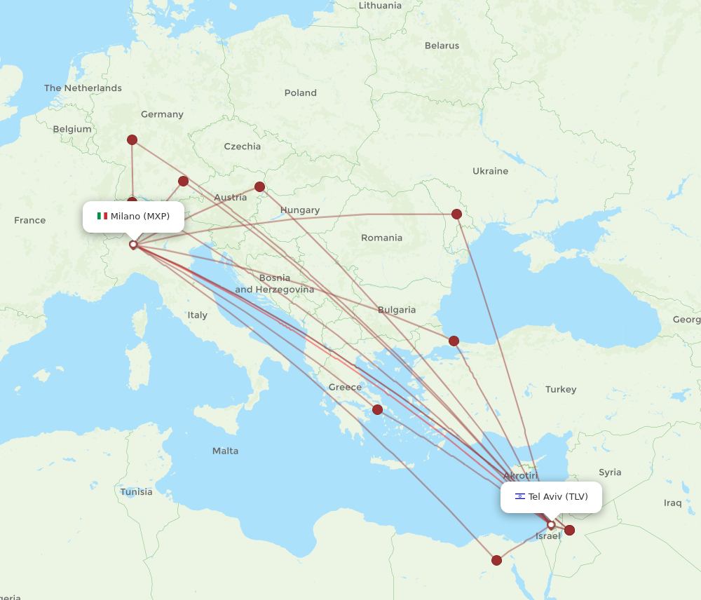 TLV to MXP flights and routes map