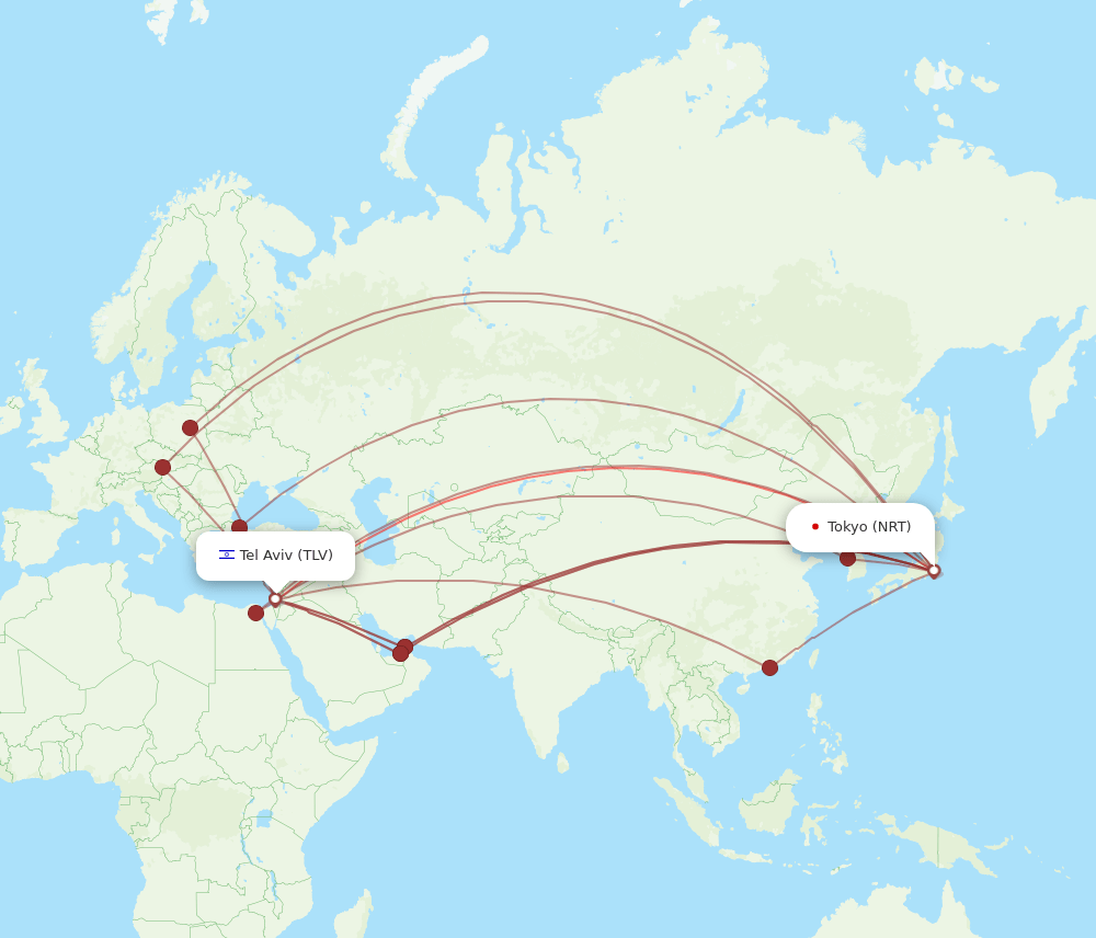 TLV to NRT flights and routes map