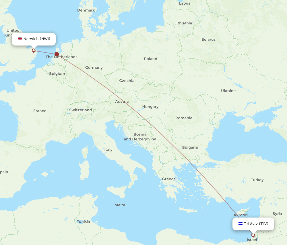 TLV to NWI flights and routes map