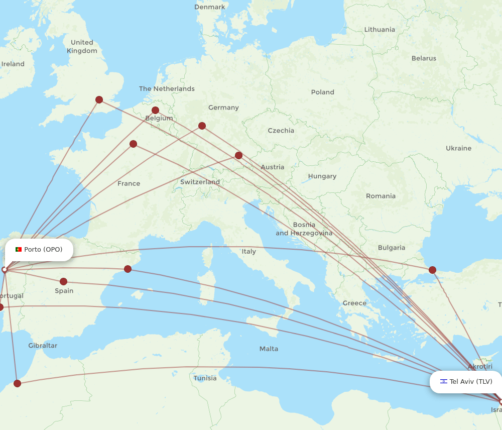 TLV to OPO flights and routes map