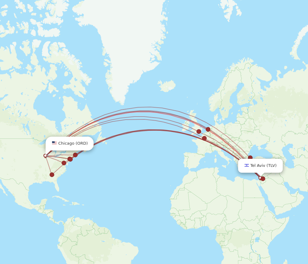 TLV to ORD flights and routes map