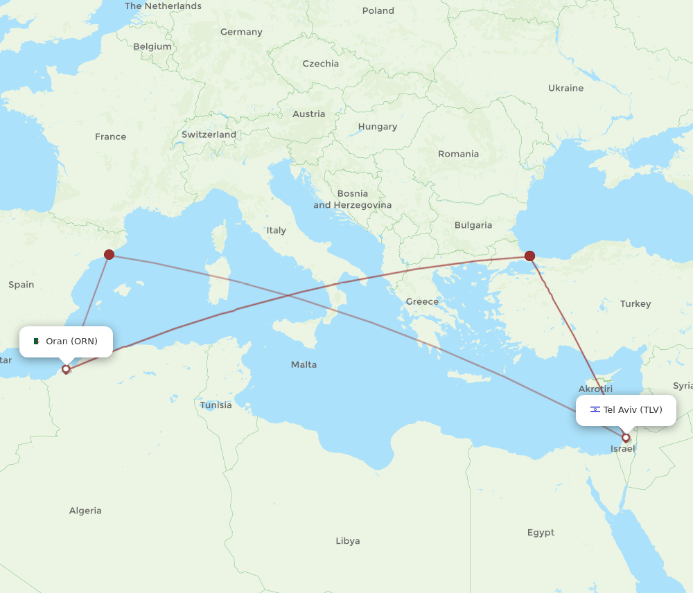 TLV-ORN flight routes