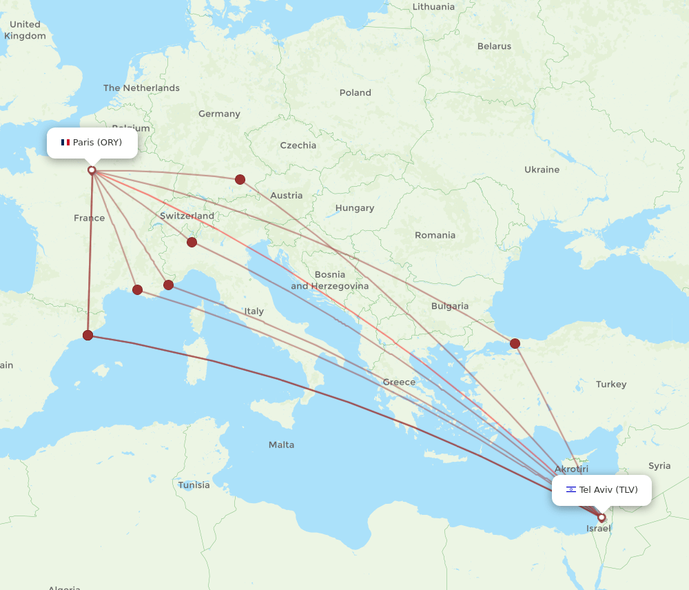 TLV-ORY flight routes