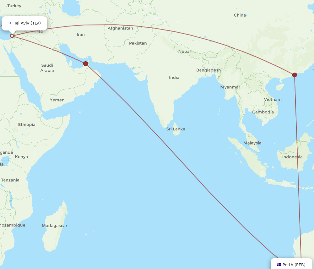 TLV-PER flight routes
