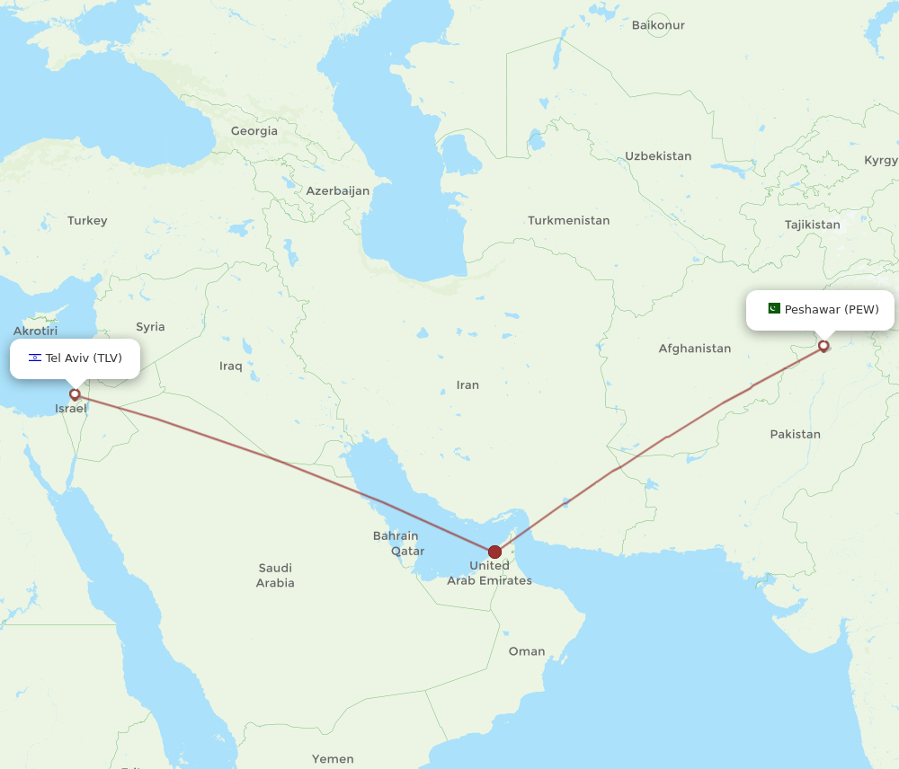 TLV to PEW flights and routes map