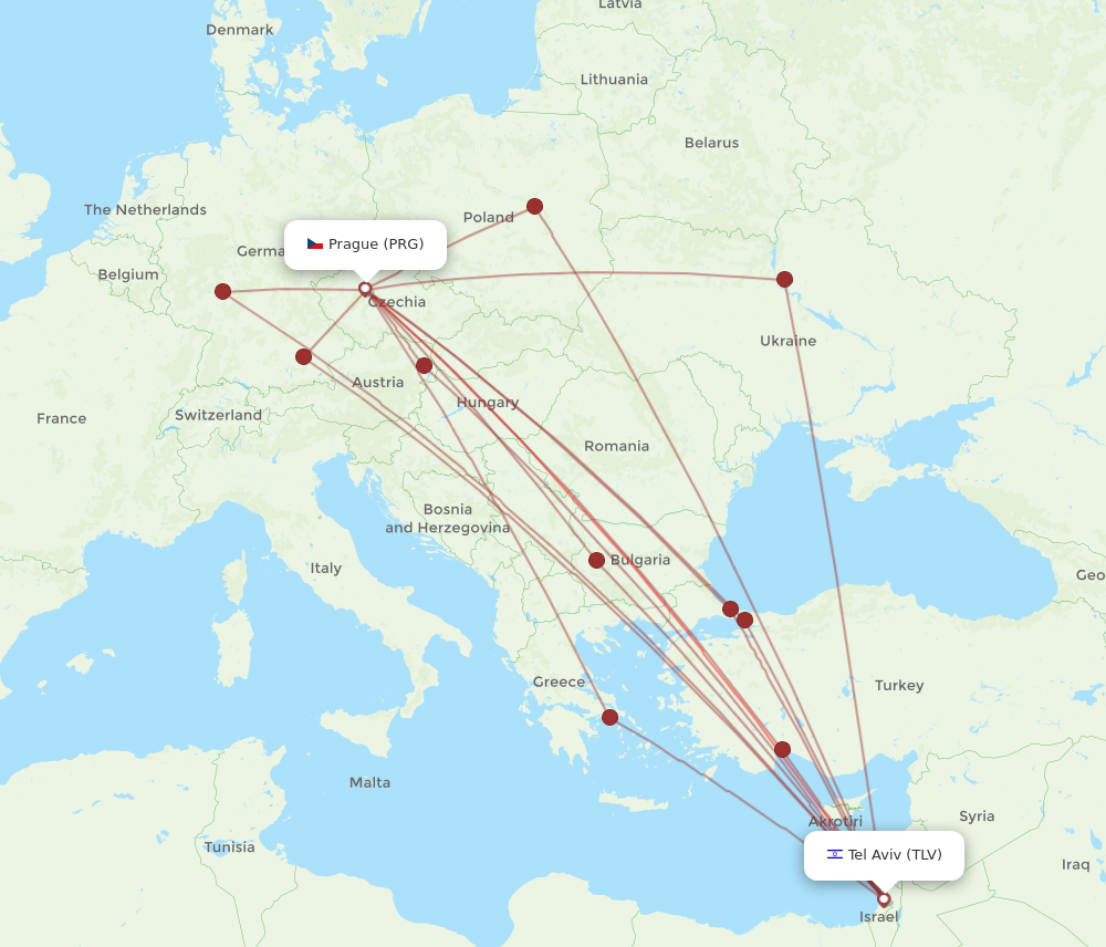 TLV to PRG flights and routes map