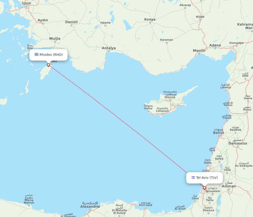 TLV to RHO flights and routes map