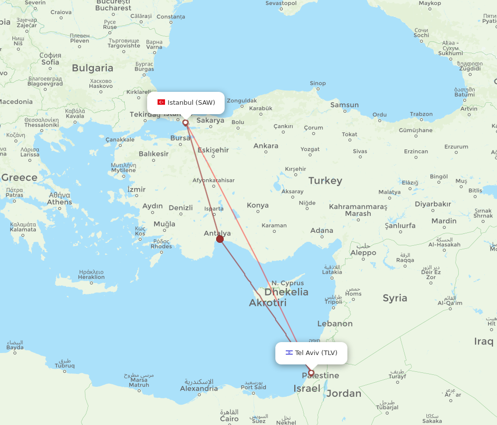 TLV to SAW flights and routes map