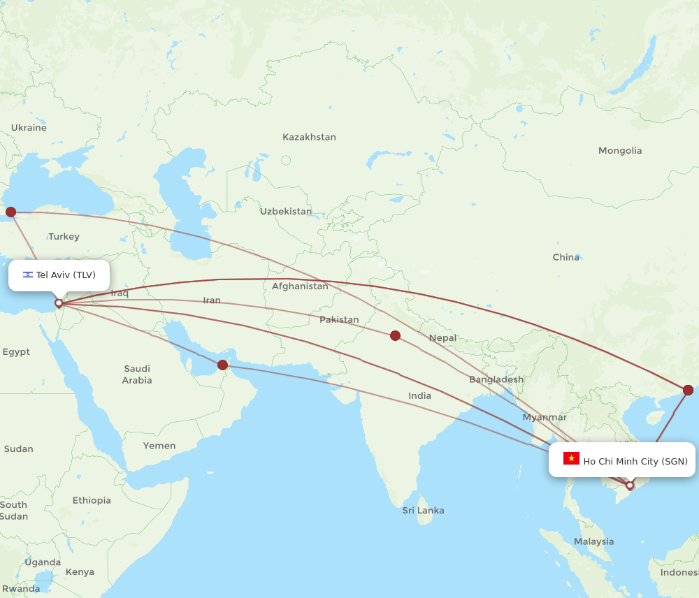 TLV to SGN flights and routes map