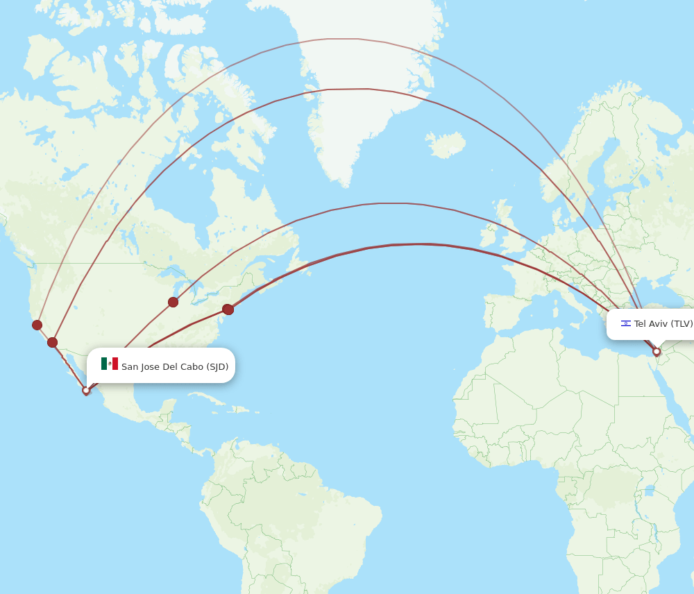 TLV to SJD flights and routes map