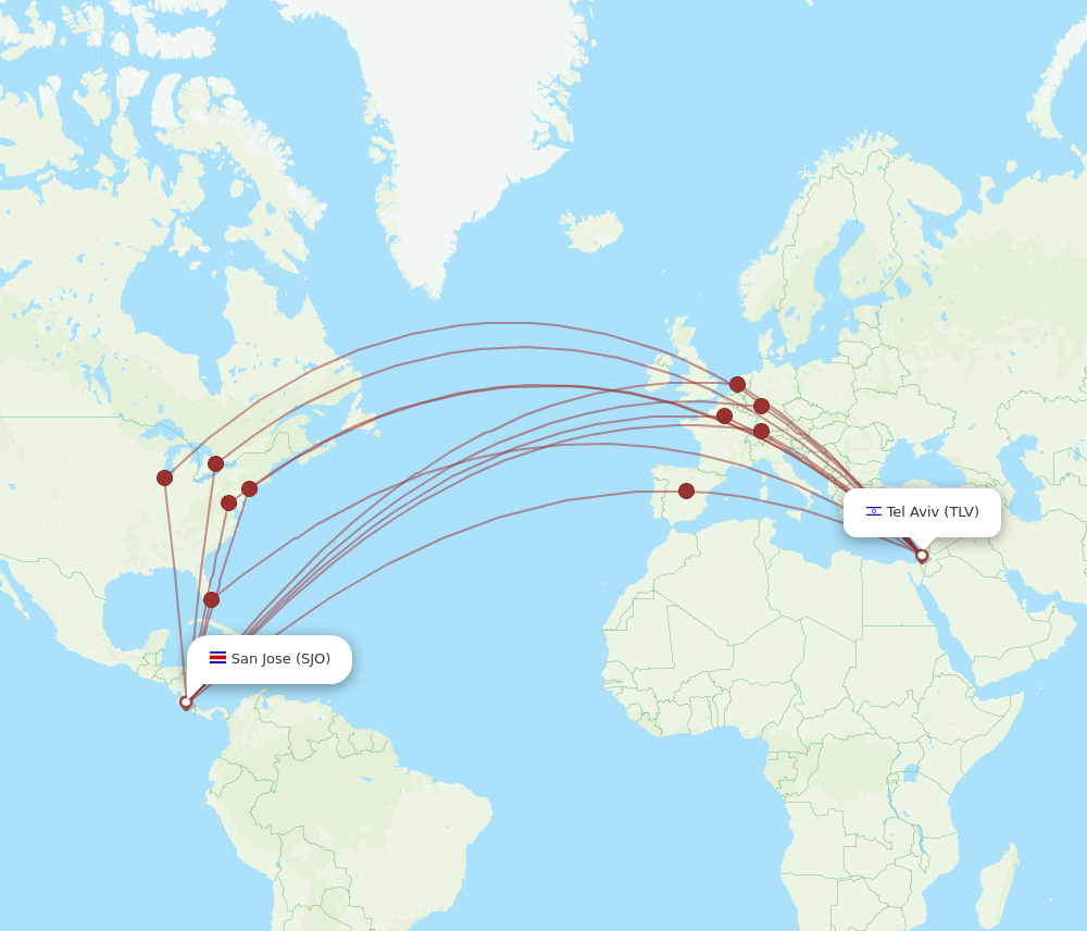 TLV-SJO flight routes