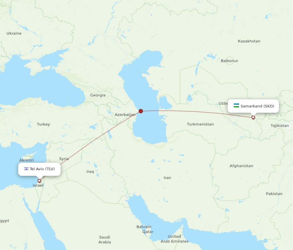 Tel Aviv-Yafo - Samarkand route map and flight paths
