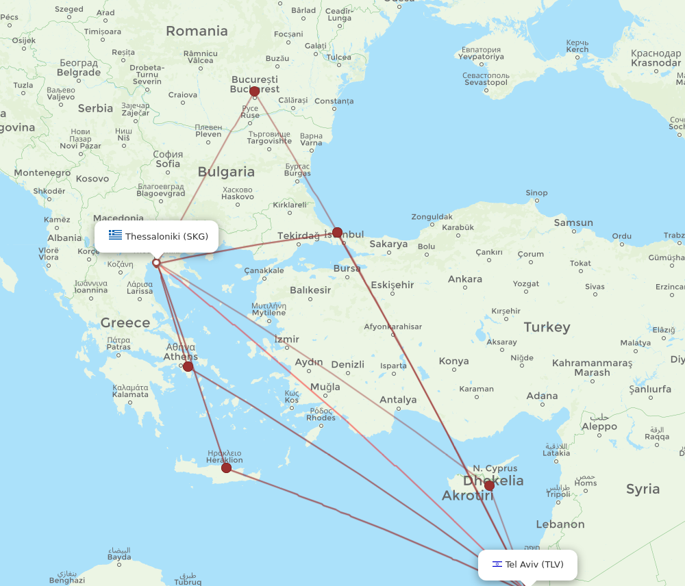 TLV to SKG flights and routes map
