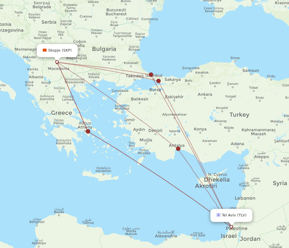 TLV-SKP flight routes