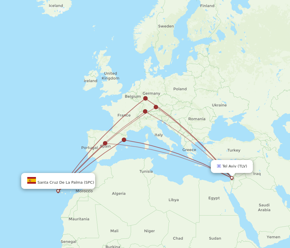 TLV to SPC flights and routes map