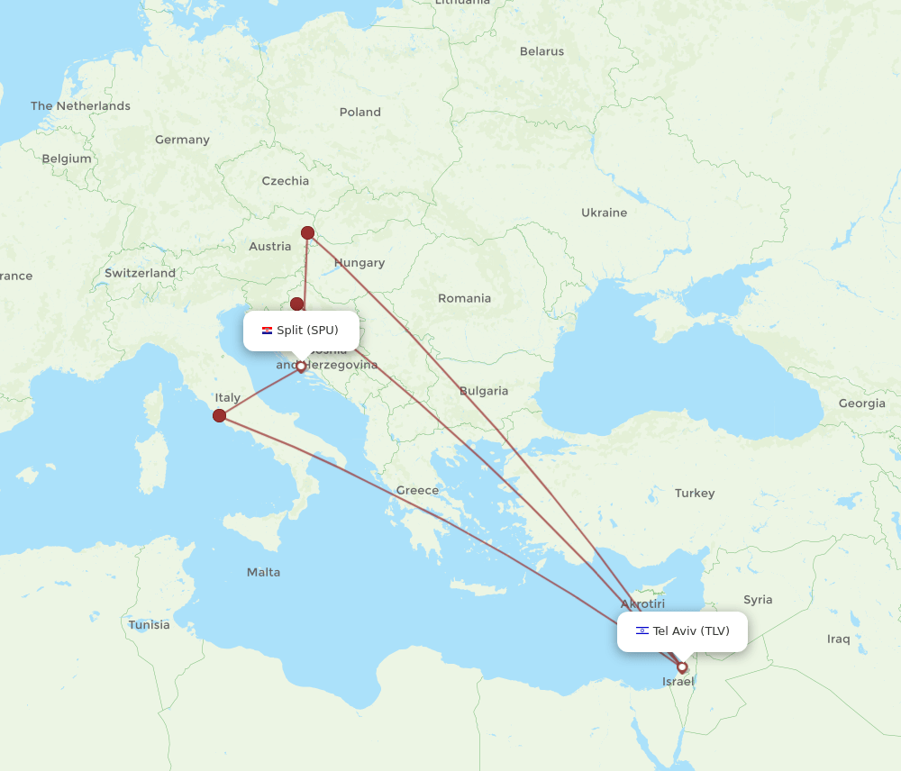 TLV to SPU flights and routes map
