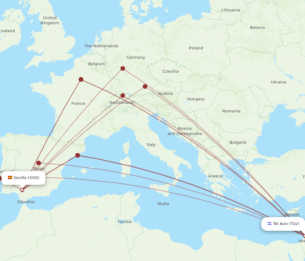 TLV to SVQ flights and routes map