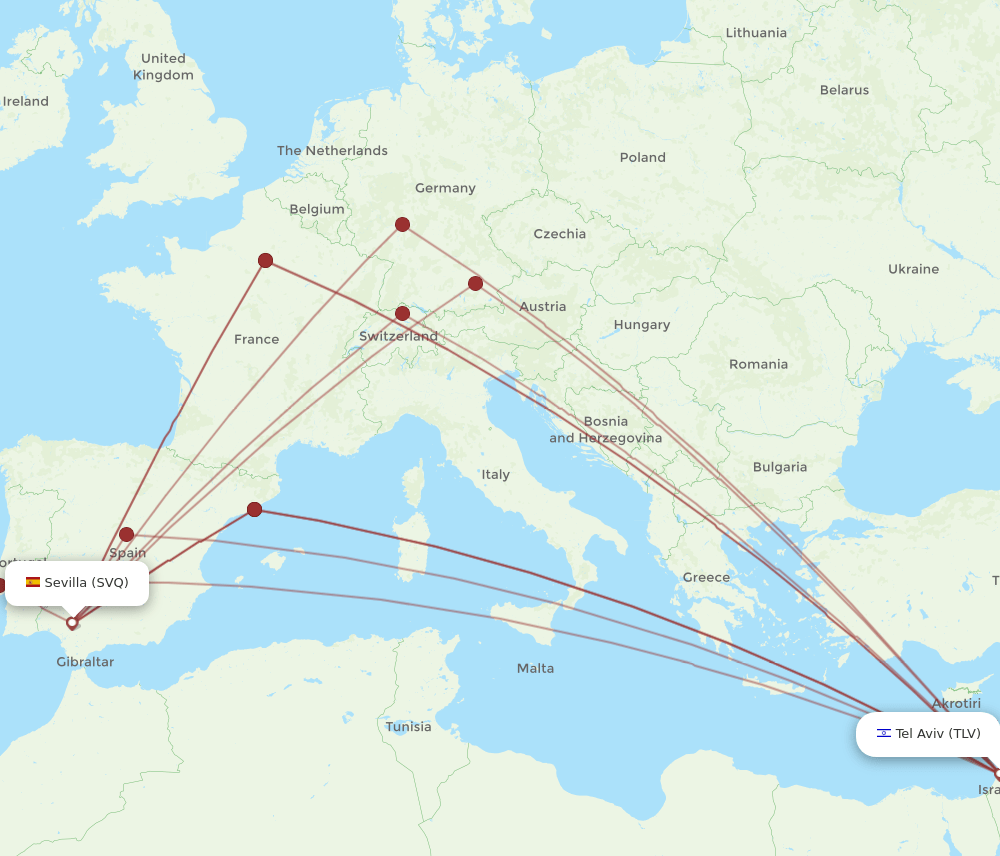 TLV to SVQ flights and routes map