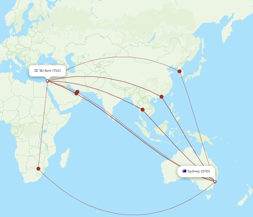 TLV-SYD flight routes
