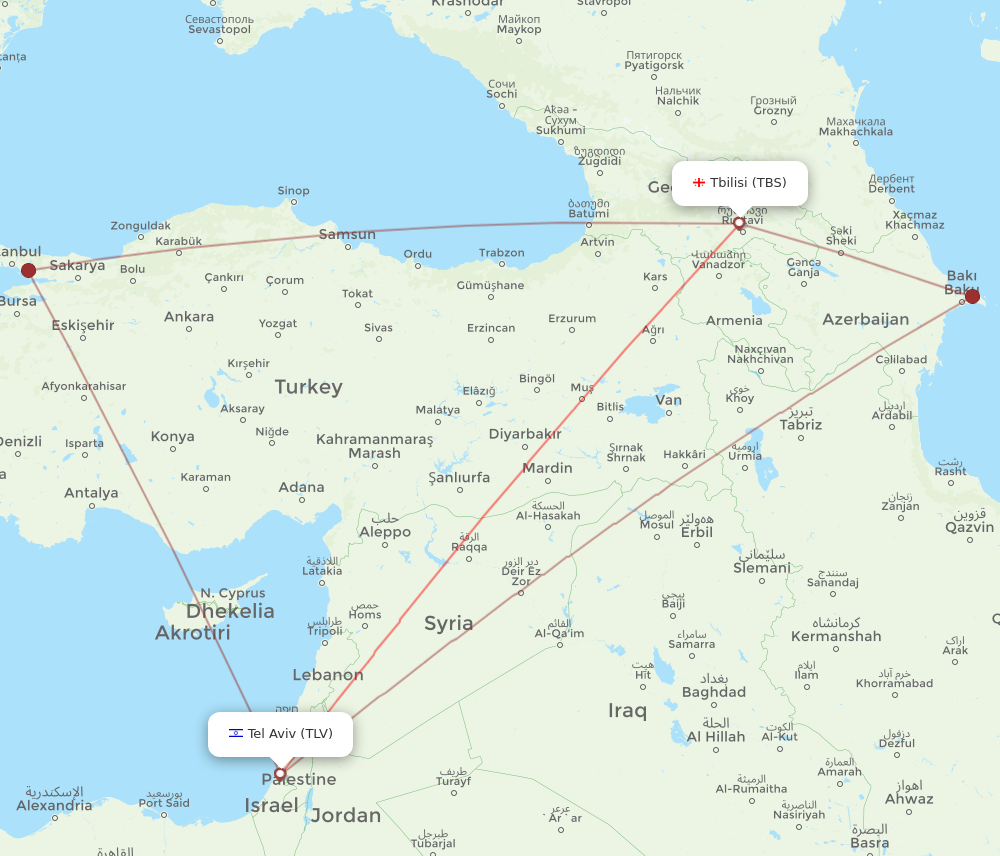 TLV to TBS flights and routes map