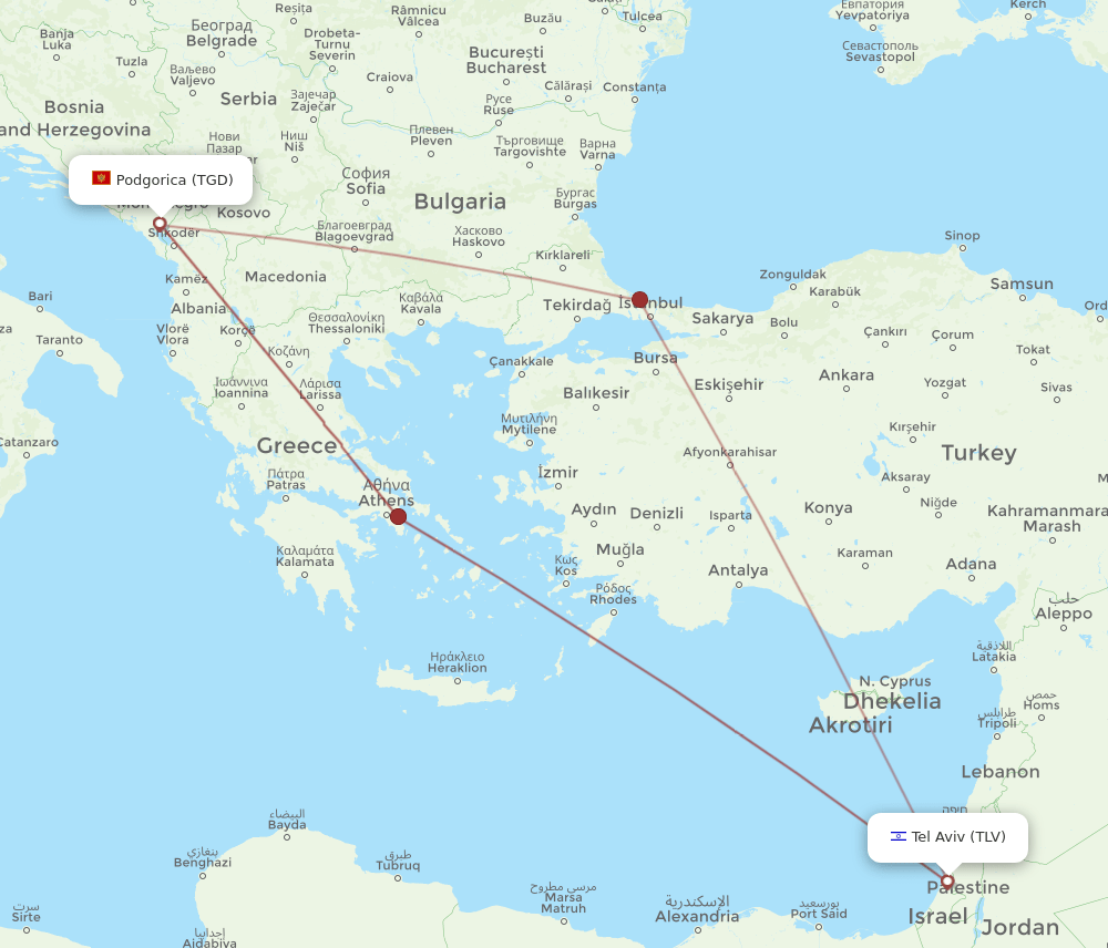 TLV-TGD flight routes