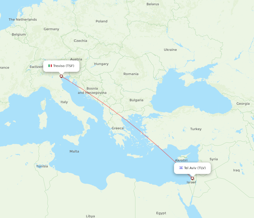 Tel Aviv-Yafo - Venice route map and flight paths