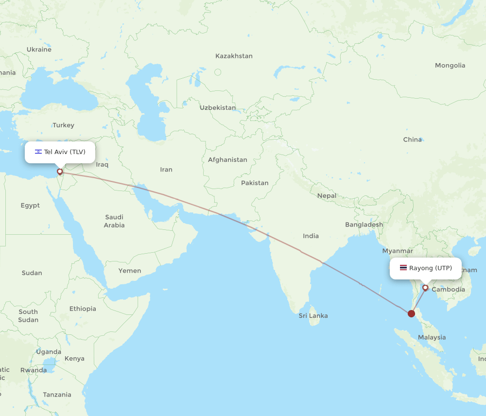 Utapao - Tel Aviv-Yafo route map and flight paths
