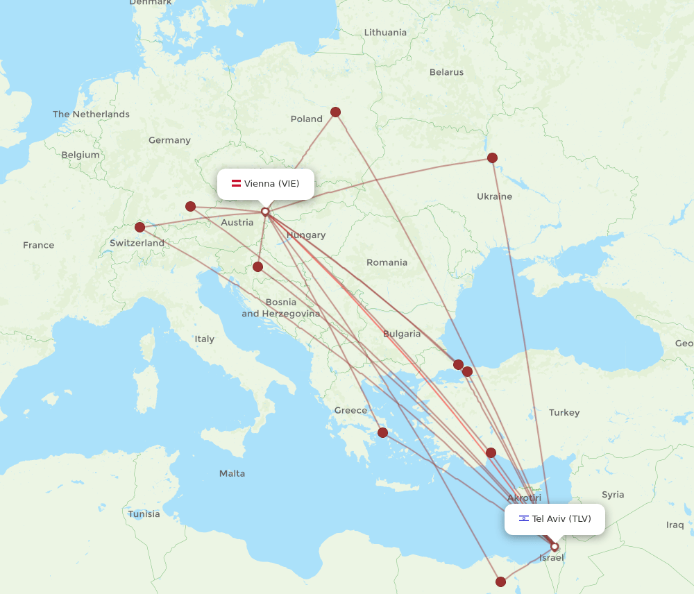 TLV to VIE flights and routes map