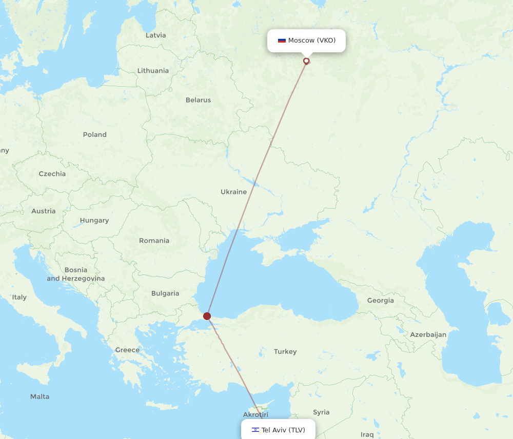 TLV to VKO flights and routes map