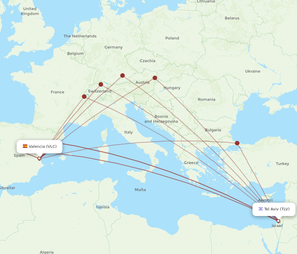 TLV to VLC flights and routes map