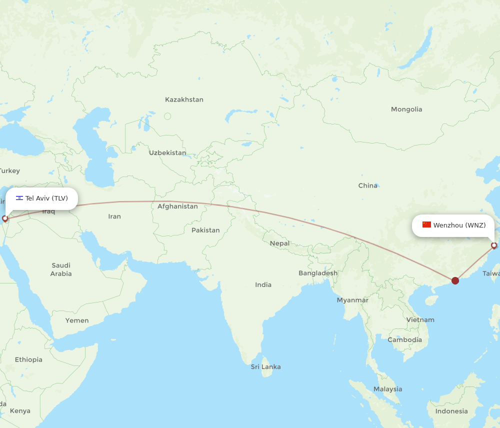 TLV to WNZ flights and routes map