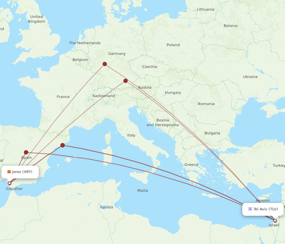 TLV to XRY flights and routes map