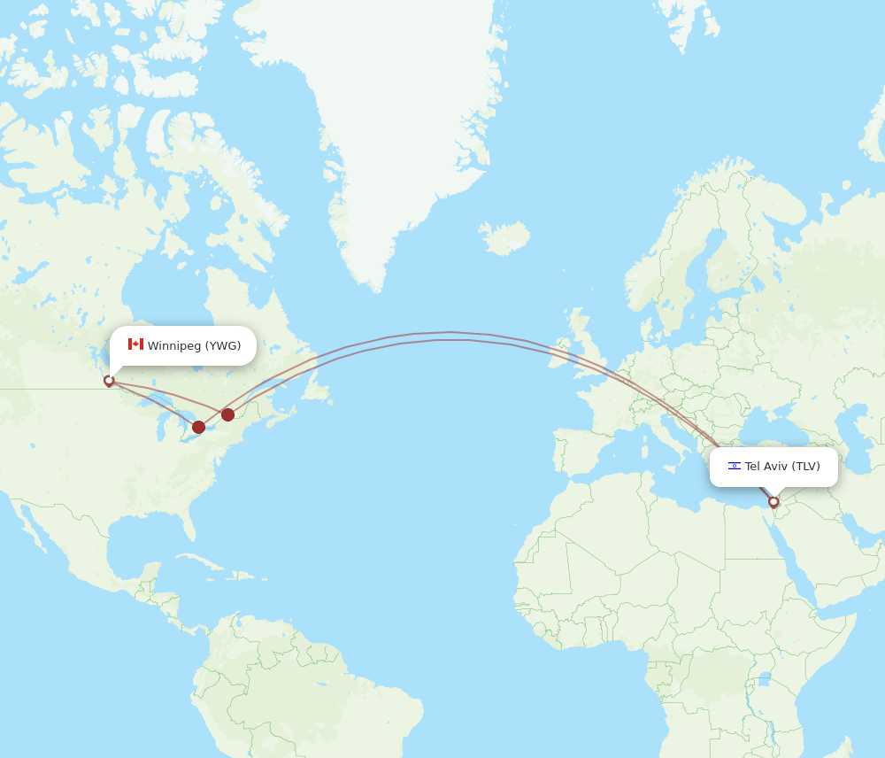 TLV-YWG flight routes