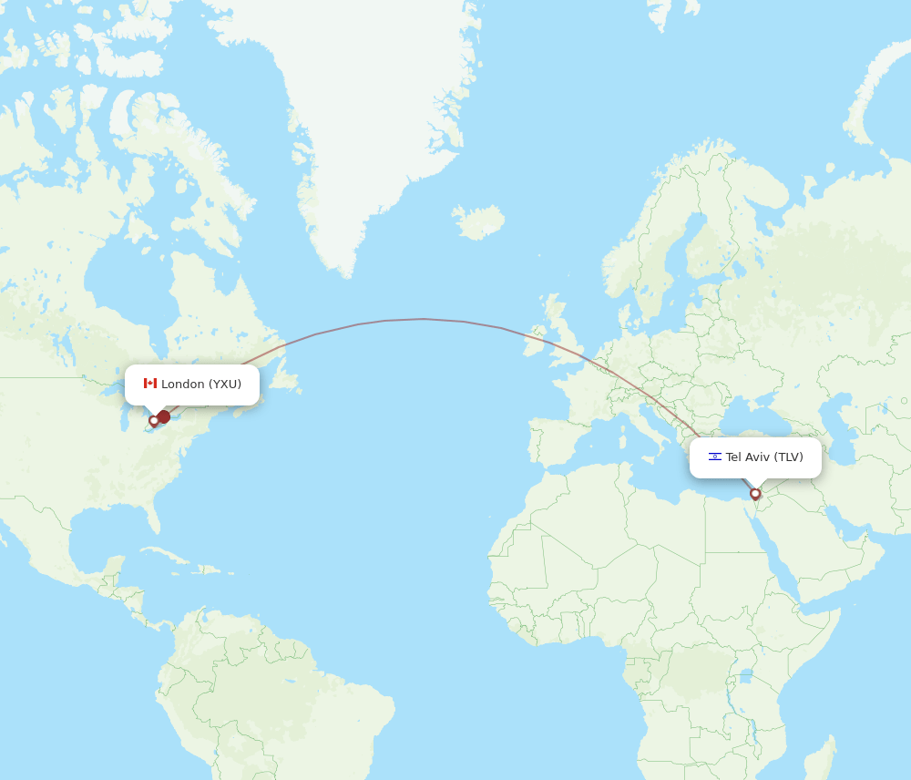London - Tel Aviv-Yafo route map and flight paths