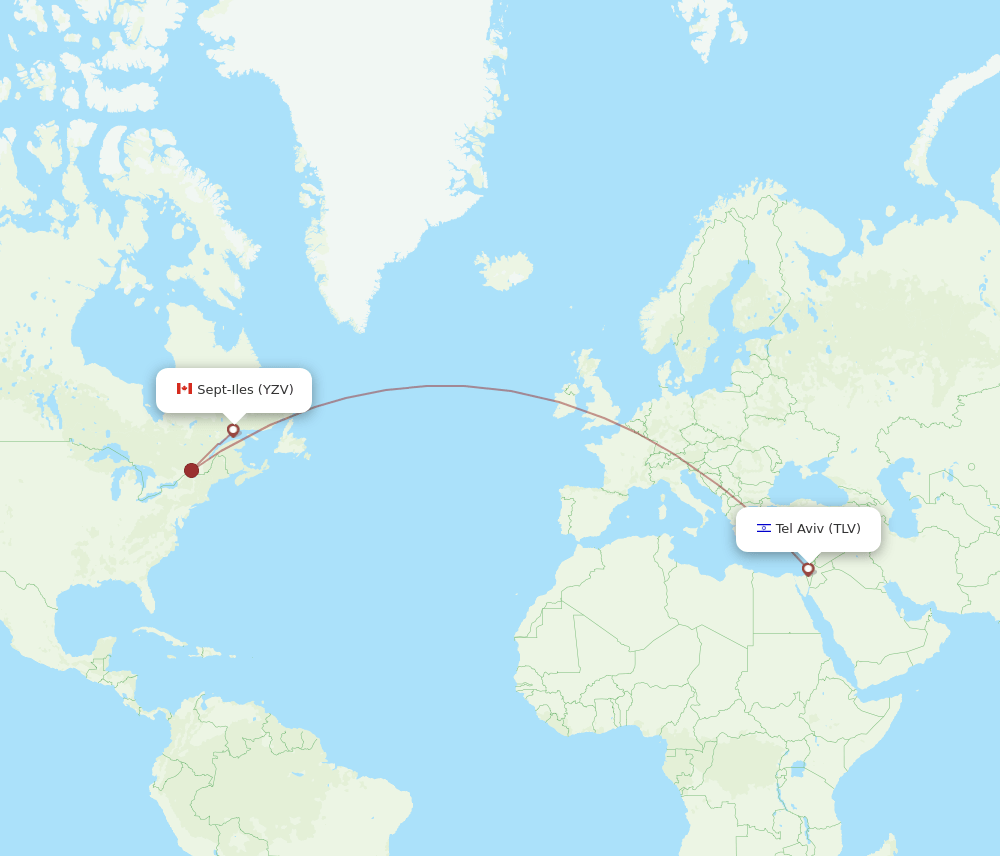 Sept-Iles - Tel Aviv-Yafo route map and flight paths