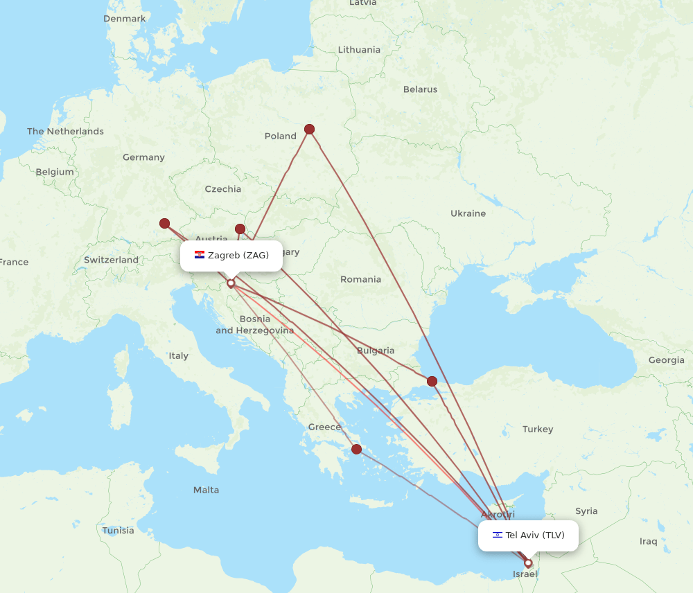 ZAG to TLV flights and routes map