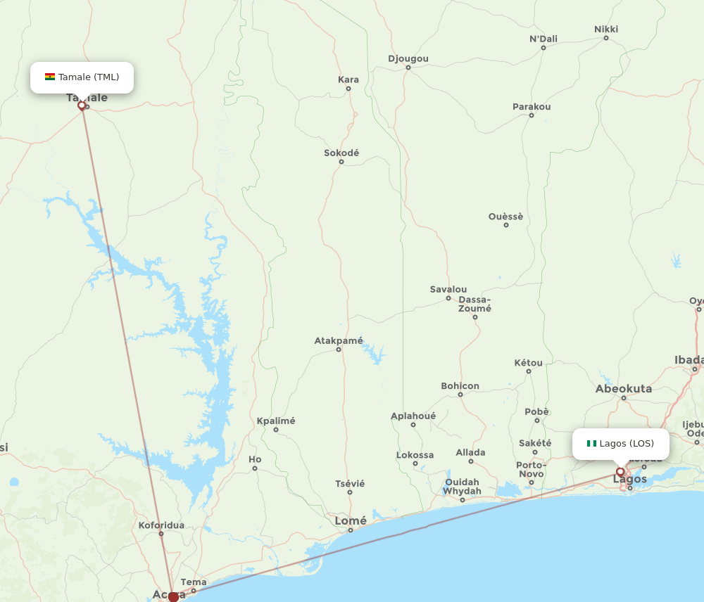 TML to LOS flights and routes map