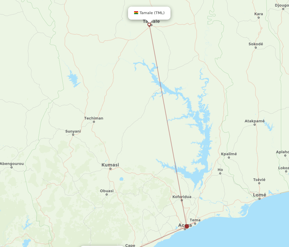 TML to TKD flights and routes map