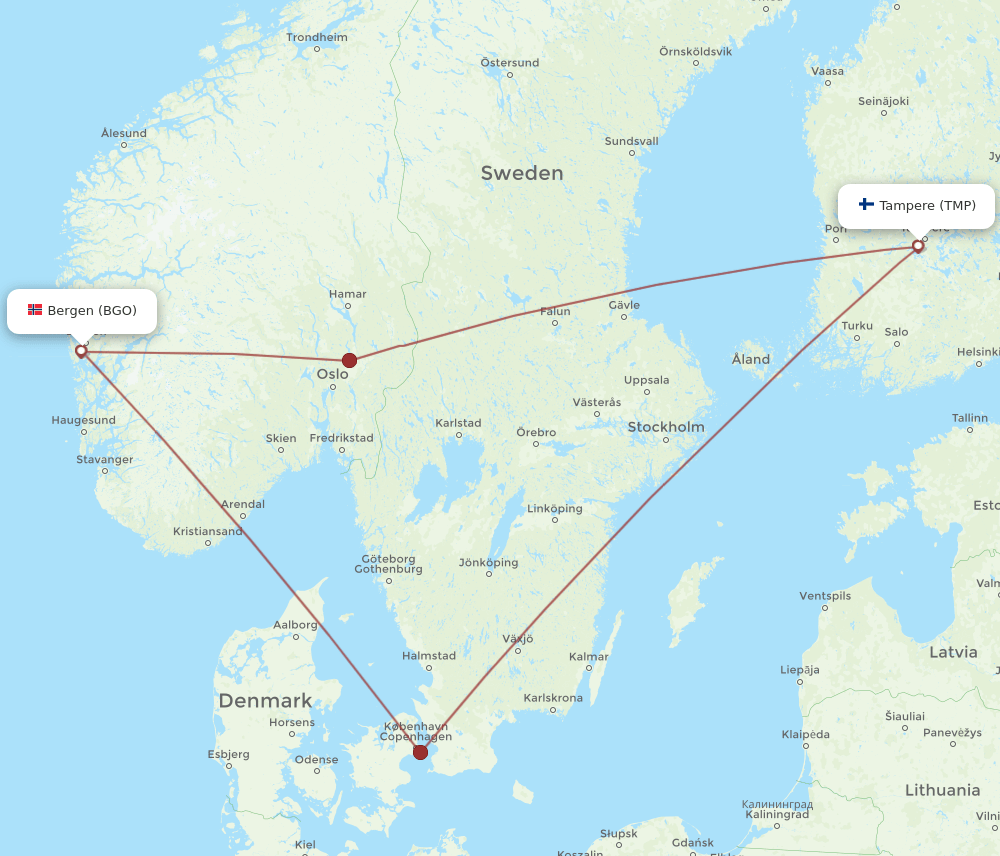 TMP to BGO flights and routes map